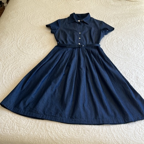Talbots Cotton Shirtdress Denim Blue Women’s 8 Short Sleeves Western Classic - Picture 16 of 16